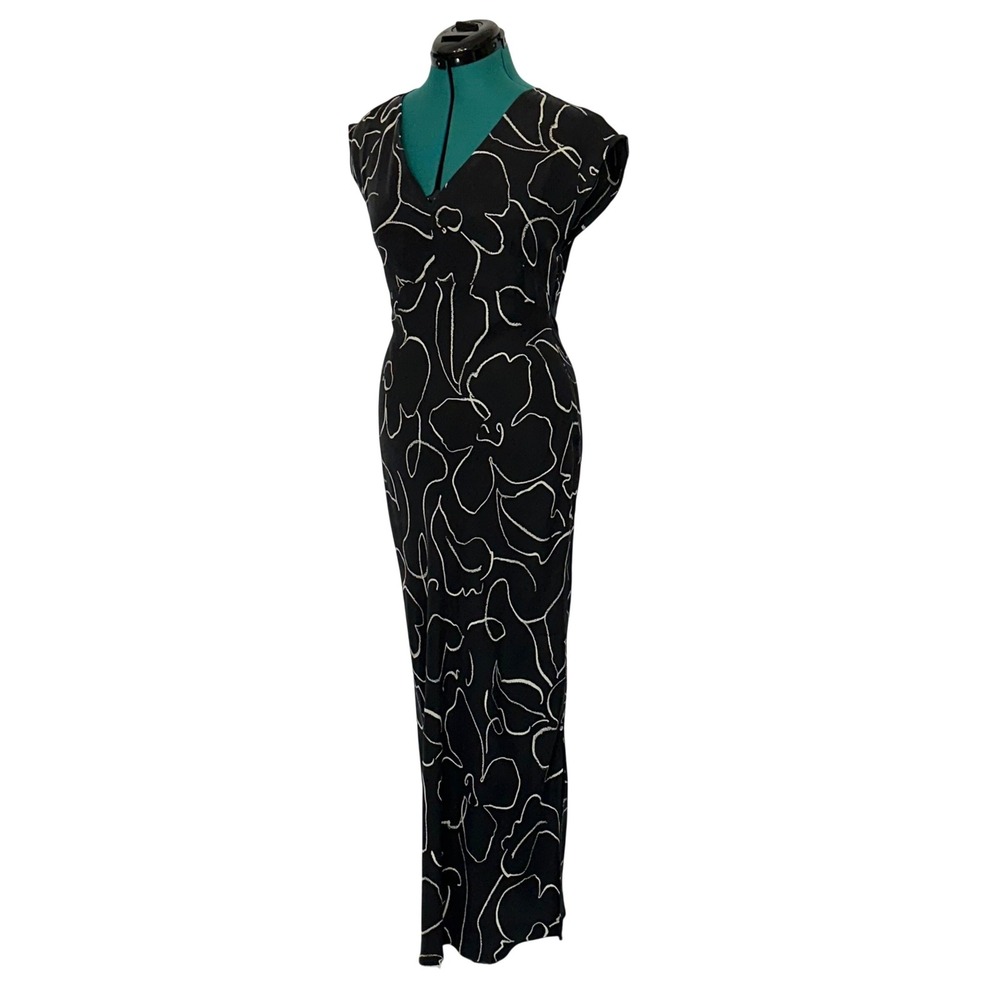 Madewell Marianna V-Neck Cupro Blend Maxi Dress Black White Floral Size 2 NEW - Picture 3 of 10